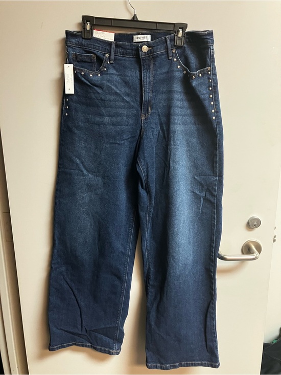 Nine West Denim - Nine West Dark Blue Wide Leg Flare Jeans with Stud Detail